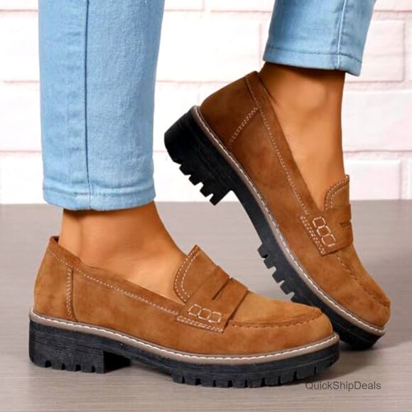 Platform Penny Loafers Slip On Lug Sole Comfort Work Casual US 5-11.5 - Picture 2 of 7